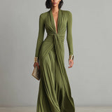 Olive Scavenge Maxi Dress V-neck