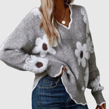 THEA - Elegant V-neck sweater with floral print