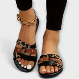 Leopard print sandals with crossed straps