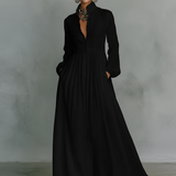 Patchwork Canvas Maxi Dress with Stand Collar