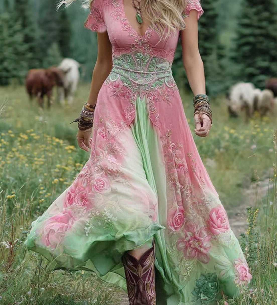 Serena - Floral Print Maxi Short Dress