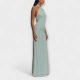 Long dress with a tie and a silky effect