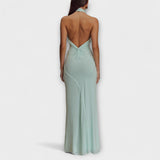 Long dress with a tie and a silky effect