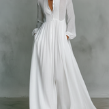 Patchwork Canvas Maxi Dress with Stand Collar