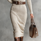 V-neck Slim Fit Midi Knitted Dress