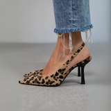 Seda - Leather ankle boots with leopard print and off-white heels
