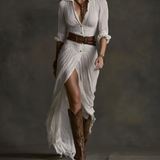 Aurora | Long Canvas Dress with Inverted Collar
