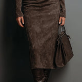 Lorena | Long brown midi dress