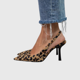 Seda - Leather ankle boots with leopard print and off-white heels
