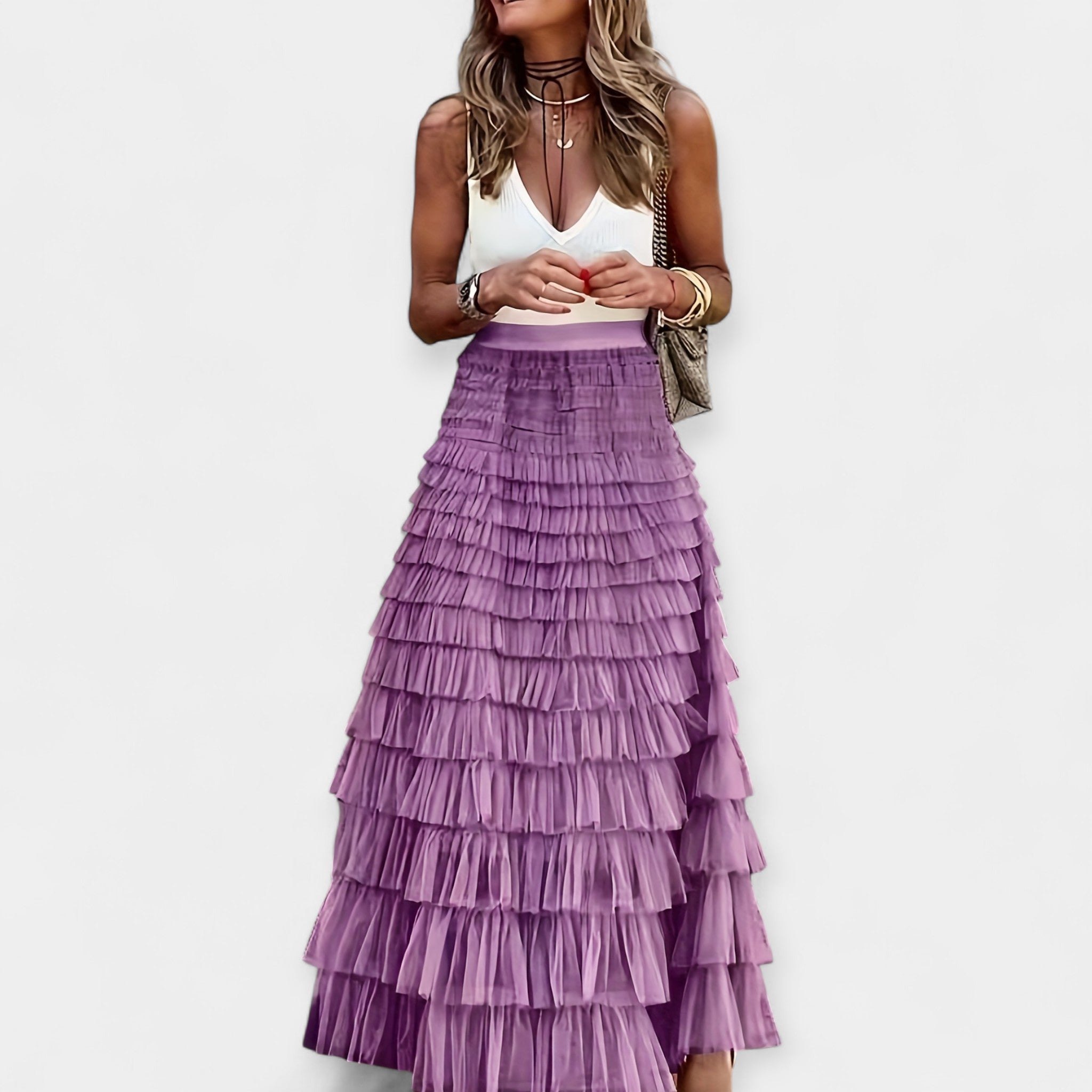 Boho skirt with mesh silk trim