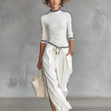 Sporty Set with Wide Leg Trousers and Tie