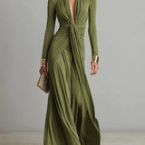 Olive Scavenge Maxi Dress V-neck