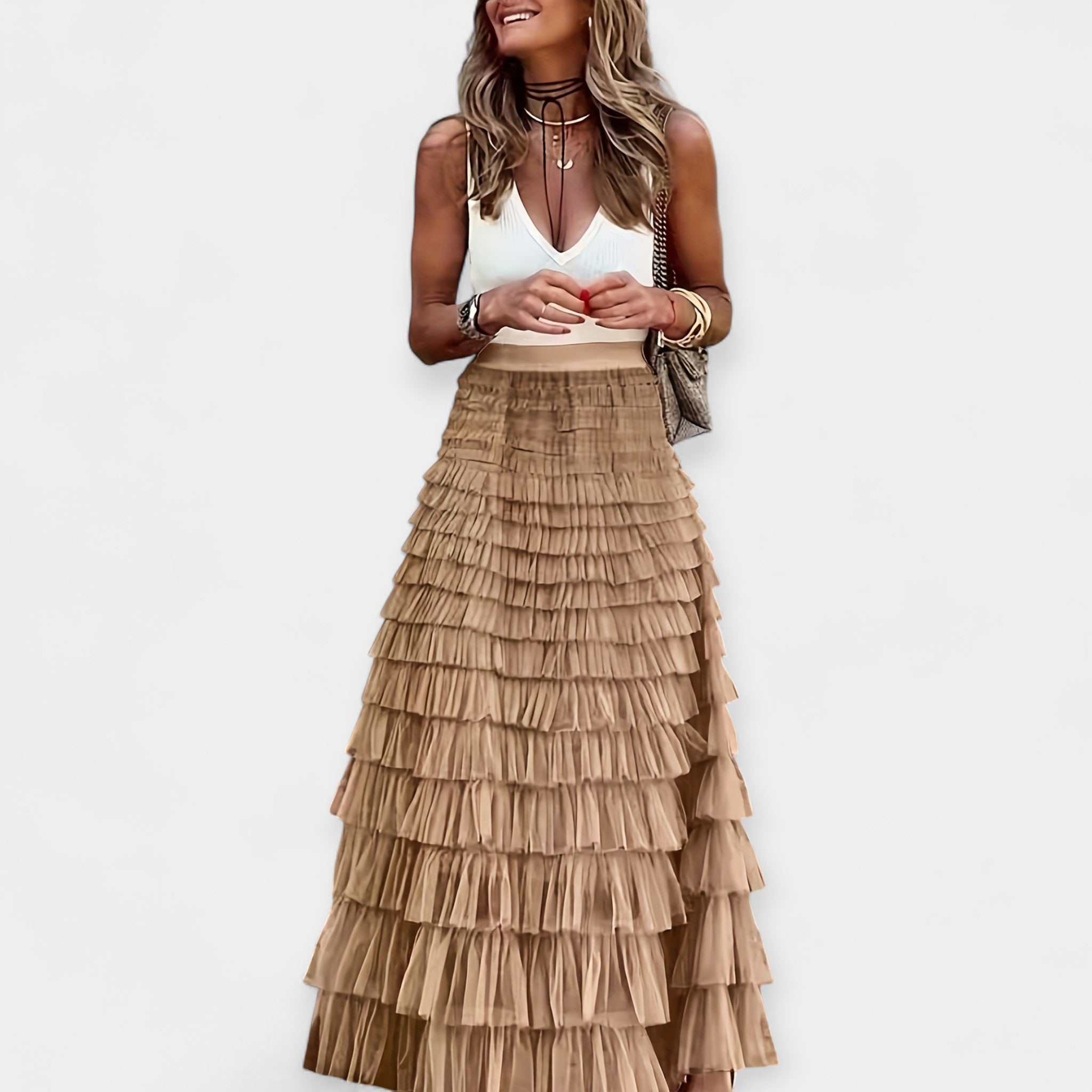 Boho skirt with mesh silk trim