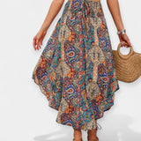 Colourful high-waisted midi skirt