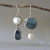 Retro Blue Stone Bead Earrings