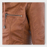 Modern leather jacket with hood and timeless design