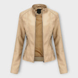 Elegant leather jacket with a modern silhouette and timeless aesthetic