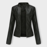 Elegant leather jacket with a modern silhouette and timeless aesthetic