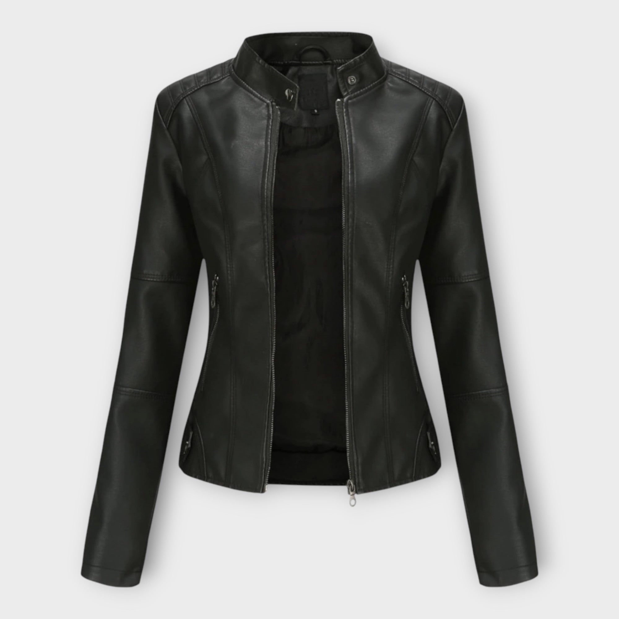 Elegant leather jacket with a modern silhouette and timeless aesthetic