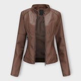 Elegant leather jacket with a modern silhouette and timeless aesthetic