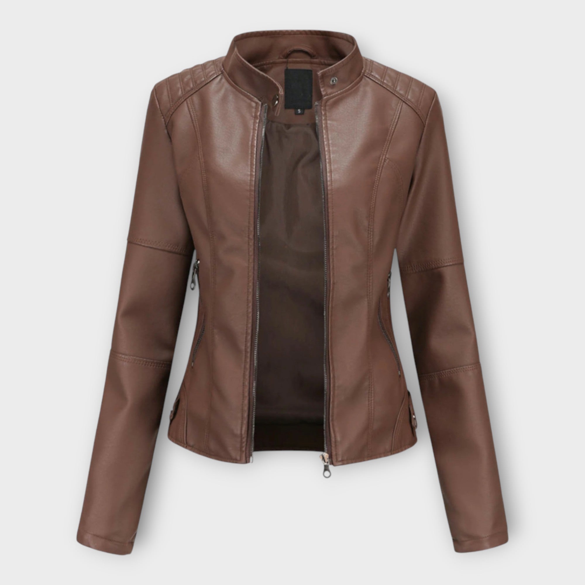 Elegant leather jacket with a modern silhouette and timeless aesthetic