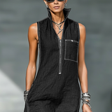 Sleeveless Knit Trousers with White Trim