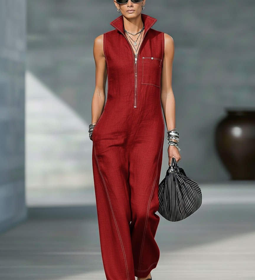 Sleeveless Knit Trousers with White Trim