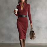 V-neck Slim Fit Midi Knitted Dress
