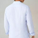 Light blue linen shirt with a stand-up collar