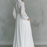 Patchwork Canvas Maxi Dress with Stand Collar