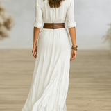 Aurora | Long Canvas Dress with Inverted Collar