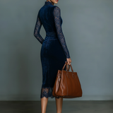 V-Neck Lace Velvet Midi Dress