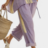 Linen-bamboo set with charming lavender and yellow stripes
