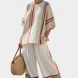 Mediterranean Laika set made of bamboo canvas with elegant red and green stripes