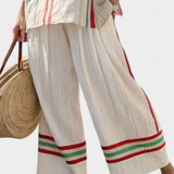Mediterranean Laika set made of bamboo canvas with elegant red and green stripes