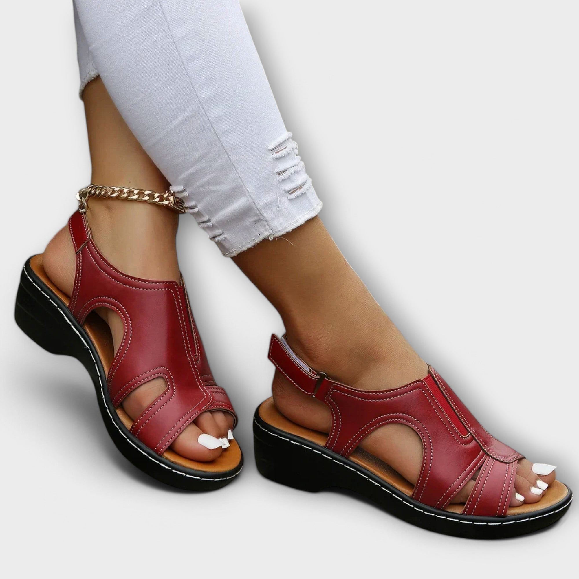 Kristina - Orthopaedic leather sandals with comfortable heels
