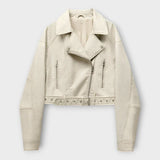Modern Short Leather Jacket with Belt and Subtle Aesthetics