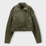 Modern Short Leather Jacket with Belt and Subtle Aesthetics