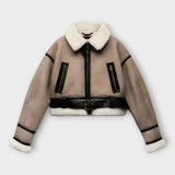 Leather jacket with lining and belt