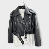 Modern Short Leather Jacket with Belt and Subtle Aesthetics