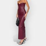 Midi length leather-sleeved dress with a modern style expression