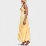 Abia - Pleated yellow maxi dress