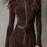 Marsella | Long brown dress with a belt