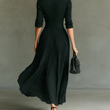Elvira | Long pleated dress with lapels and a high waist