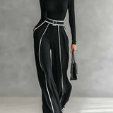 Emma | Elegant two-piece high neck and wide-leg trousers set