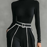 Emma | Elegant two-piece high neck and wide-leg trousers set