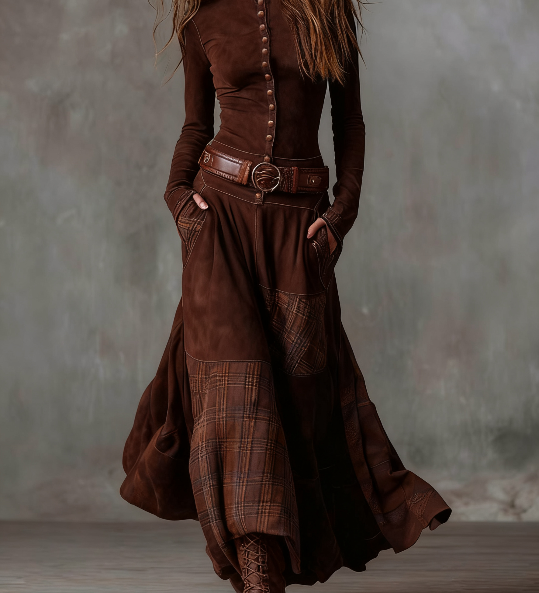 Elisa | Suede maxi dress with belt