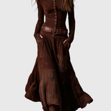 Azucena - Maxi dress with belt, made of eco-suede