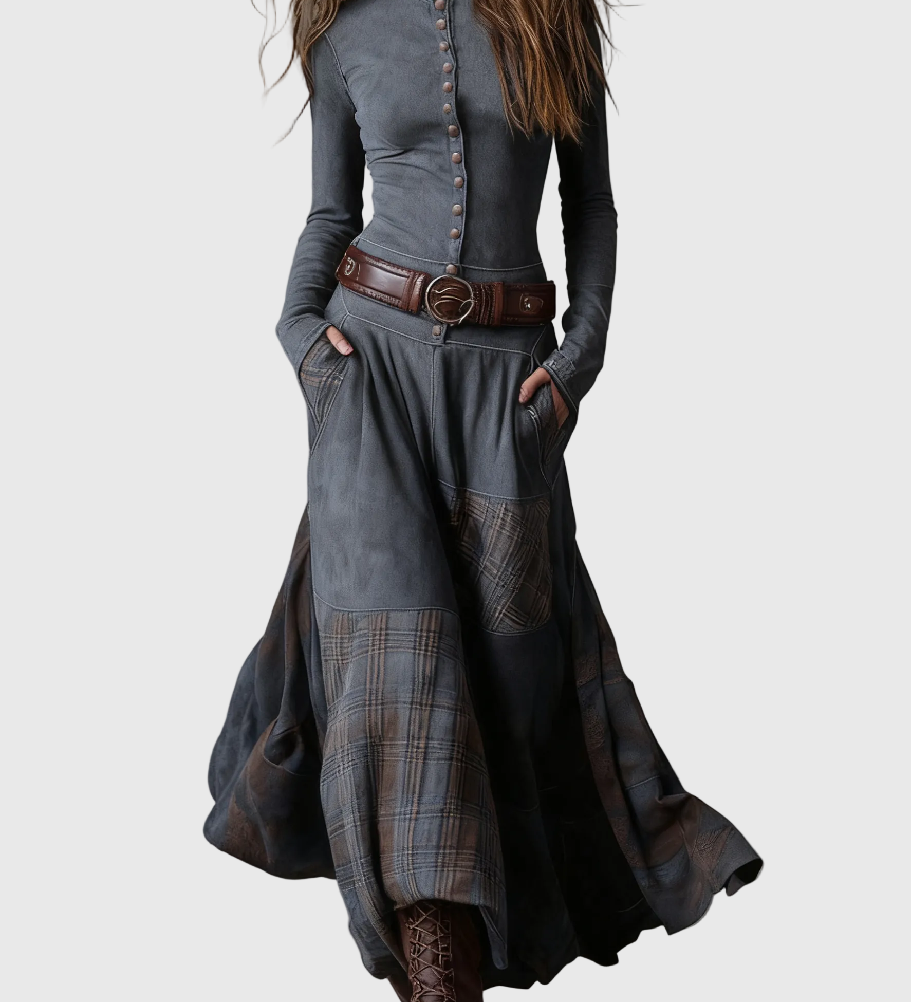 Isabelle - Suede maxi dress with belt
