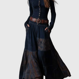 Azucena - Maxi dress with belt, made of eco-suede